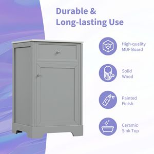 Mobile da Bagno da 20 Pollici con Anta a Chiusura Ammortizzata, Lavabo, Ripiano Portaoggetti e Mensole Regolabili - Elegante Mobiletto da Bagno - Product Image 4