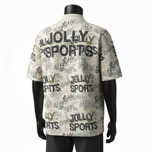 Polo de hombre de 220 GSM, mezcla de algodón y poliéster, suave, transpirable, color beige, con estampado gráfico por sublimación, personalizado, que absorbe la humedad. - Product Image 5