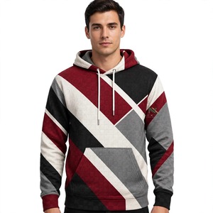 Men Burgundy Black White Grey Diagonal Stripe <b>Quilted</b> <b>Hoodie</b> Color Block Textured Cotton Fleece Casual Winter Pullover Tops - Product Image 1