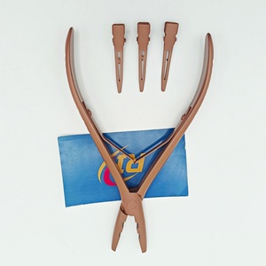 Professional Brown Color Two Hole Hair Extension Pliers Stainless Steel Micro Ring Nano Bead Pliers Tool OEM <b>Clips</b> - Product Image 4