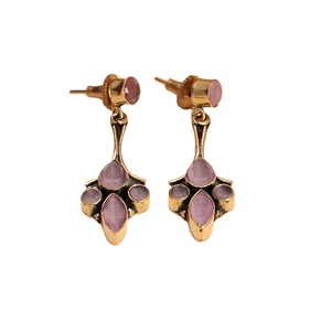 Pendientes Étnicos de Latón Chapado en Oro Antiguo Oxidado con Piedra Artificial de Ojo de Gato Morado para Regalo de Boda para Mujer - Product Image 1