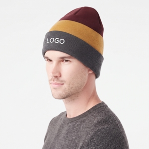 Bonnet tricoté épais à rayures colorées personnalisées, avec revers, unisexe, doux et chaud, pour l'extérieur - Product Image 3