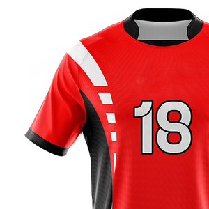 Ensemble de maillots de football personnalisés sublimés rouge noir blanc numéro 18 unisexe adulte à manches courtes respirant coupe athlétique - Product Image 5