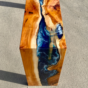 Table console en bois massif à bord naturel avec résine époxy, design moderne et actuel, motif rivière, pour décoration de mariage, salon et maison - Product Image 4