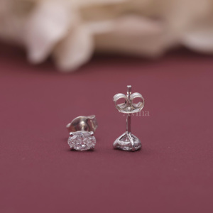 IGI Certified Lab Grown Diamond Oval Solitaire Stud <b>Earrings</b> in Solid 925 Sterling <b>Silver</b> | Classic Luxury Diamond <b>Earrings</b> - Product Image 2