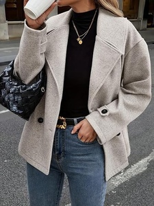 Manteau trench en laine pour femme, manches longues, col à revers, double boutonnage, couleur unie, vêtement d'extérieur d'hiver, chaud et décontracté - Product Image 4