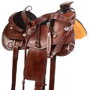 SK International Premium Leather Wade Western Roping Ranch Horse Saddle Tack Set