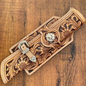 Western Floral Hand Tooled <b>Leather</b> Knife Sheath Holster with <b>Belt</b> Loop Carved Cowhide Genuine <b>Leather</b> Folding Knife Cover <b>Pouch</b> - Product Image 3