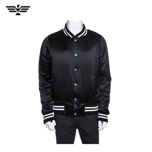 <b>Men's</b> Black <b>Waterproof</b> PU Leather Varsity Jacket O-Neck Collar Covered Button Embroidered Sporty Streetwear <b>Winter</b> <b>Coat</b> - Product Image 1