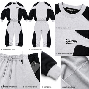 ชุดวอร์มผู้ชาย Twill Sports สีเทา-ดำ คอวี แขนยาว กางเกงมีเชือกผูก เอวสม็อค ทรงหลวม - Product Image 5