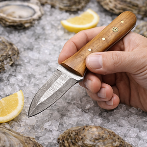 Couteau à huîtres artisanal, lame en acier Damas, manche en bois avec étui en cuir, fournisseur - Product Image 5