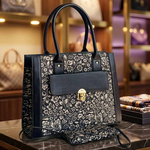 กระเป๋าโท้ทลายดอกไม้ทำมือพร้อมชุดกระเป๋าใส่ของเข้าชุด - Product Image 1