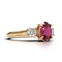 Bague de fiançailles de luxe en or jaune/blanc et or rose 18 carats avec diamant rose taille ovale et pierres latérales rondes
