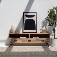 Meuble TV en bois à 3 tiroirs Vandana Lunaris Radiant, console de divertissement moderne en bois massif