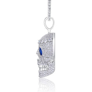 Collier pendentif crâne en acier inoxydable plaqué argent avec yeux en moissanite micro-sertis certifié IGI, bijoux de mode hip-hop pour hommes - Product Image 2