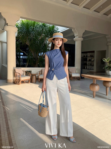 Women's <b>Linen</b> Cap Sleeves Wrap Blouse Dot Print Cotton Bamboo Fiber Breathable Spring Summer Minimalist <b>Top</b> MORGAN - Product Image 2