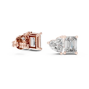 Premium Quality Toi Et Moi Lab Grown Diamond <b>Stud</b> <b>Earrings</b> Beautiful Heart & <b>Emerald</b> Cut 14K Solid Rose Gold Luxury Style <b>Studs</b> - Product Image 4