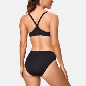 Whole Sale Cross Hanging High Waist Bikini Push Anti-Bacterial Micro Bra Solid Front Sexy Women Bandage Two Piece <b>Thong</b> Swimsuit - Product Image 3