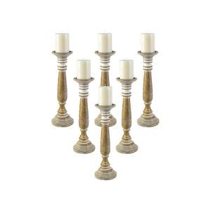 Farmhouse Distressed Wood Candle Holder <b>Set</b> of 3 Hand-Carved Candle Pillar Candle Stand Rustic Shabby Chic Wedding Centerpiece - Product Image 6