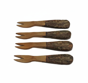 Ensemble de fourchettes rustiques en bois avec manches en écorce naturelle, finition naturelle, idéal pour les mariages, les événements, les restaurants, ensemble d'ustensiles de cuisine tendance - Product Image 1