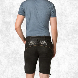 Pantalones Cortos de Cuero Gótico Negro para Hombre con Bordado Floral, Cintura Alta, Estilo Bermuda Hechos a Mano con Lana - Product Image 4