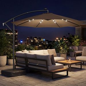 Ombrellone a braccio laterale da 3 metri color beige con design leggero e sospeso, ombrellone da esterno con copertura protettiva - Product Image 2