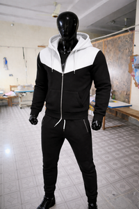 <b>Men</b>’s Black <b>White</b> Contrast Hoodie Tracksuit Slim Fit Zip Up <b>Jacket</b> Jogger Pants Casual Sportswear Gym Fitness Set - Product Image 6