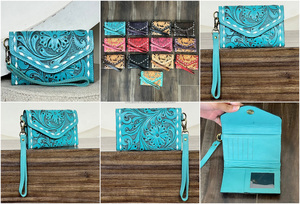 Bolso de Mano para Mujer, de Cuero Vacuno Genuino, Estilo Occidental Floral, de Primera Calidad, Cartera de Vaquera, Bolso de Mano con Correa para la Muñeca, para Viajes - Product Image 3