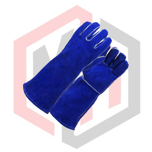 Gants de soudeur en cuir bleus, entièrement cousus, de sécurité, flexibles, respirants, résistants aux déchirures, résistants à l'usure, isolants thermiquement - Product Image 2
