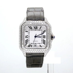 Reloj Mecánico Automático de Lujo para Mujer, Rectangular, de Acero Inoxidable, con Bisel de Diamantes, Correa de Cuero y Visualización de Fecha - Product Image 1