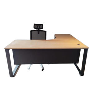 Modern <b>Office</b> Desk Wood Top Metal Legs Black Frame Storage Cabinet Included Professional Workstation Design - Product Image 3
