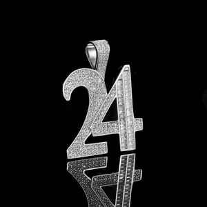 Luxury Number 24 Pendant With Baguette Cut Diamonds Channel Set 925 Silver Rhodium Plated Unisex <b>Charm</b> - Product Image 1