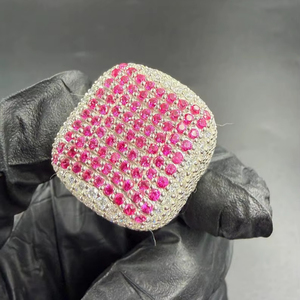 Bague carrée unisexe en argent 925 original avec moissanite rose et blanche taille ronde, bijou audacieux et tendance style hip-hop, cadeau idéal - Product Image 1