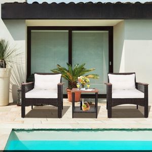 Set di Mobili da Giardino in Rattan a 3 Pezzi con Piano in Legno di Acacia - Product Image 2