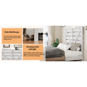 Base letto matrimoniale in legno grande e silenziosa con testiera, facile da montare, senza bisogno di rete a molle, con contenitore - Product Image 2