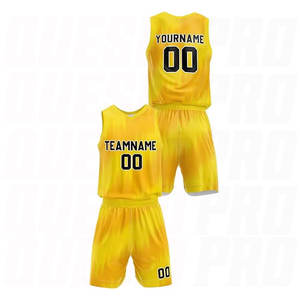 Ensemble d'uniformes de basketball personnalisés de qualité supérieure pour l'entraînement, maillot et short respirants jaunes à demi-tons, vente en gros - Product Image 3