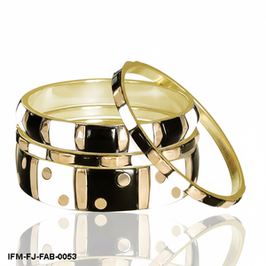 Art Deco Enamel <b>Bangle</b> <b>Set</b> Black and White Geometric Gold-Plated Statement Bracelets for Women <b>Set</b> of 3 - Product Image 2