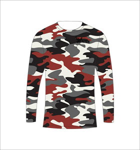 T-shirt de sport respirant à manches longues camouflage rouge et gris pour l'entraînement et le fitness - Product Image 2