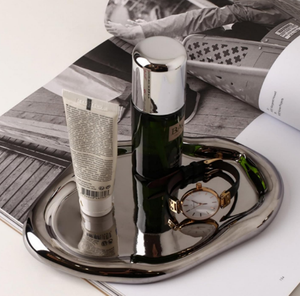 Plateau de rangement pour vaisselle, rond, en laiton doré, avec poignées, idéal pour coiffeuse et comptoir de salle de bain - Product Image 2