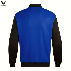 Blue & Black Varsity Jacket Men Free Style Embroidery Bomber Jacket Lightweight Polyester Fabric Casual Sports Letterman Jacket - Product Image 2