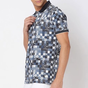 Chemise d'été décontractée pour homme en coton tricoté, motif géométrique patchwork imprimé, avec poche, idéale pour le golf, manches courtes - Product Image 5