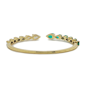 Brazalete de lujo para mujer en oro amarillo con moissanita talla pera y piedras de esmeralda, pulsera de boda - Product Image 2