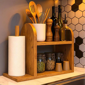 Porte-serviettes en papier en bois naturel |   Porte-rouleau de cuisine style ferme - Product Image 1