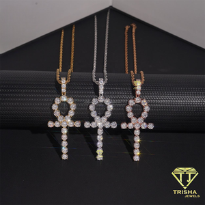 จี้รูปกางเขนประดับเพชรโมอิสซาไนต์ทรงกลม เงินแท้ 925 สไตล์ฮิปฮอป - Product Image 1