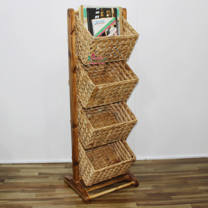 Eco-Friendly Wooden Frame Four-Tier With <b>Seagrass</b> <b>Basket</b> Rack for Natural Home Storage and Decoration - Product Image 4