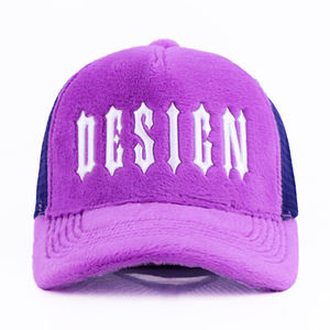 OEM 2026 Custom <b>Purple</b> 5 Panel Structured Velvet Trucker <b>Hat</b> Blank Custom Embroidery <b>Hats</b> Fuzzy trucker <b>hats</b> - Product Image 1