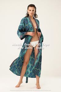 Robe kimono longue en soie à imprimé cachemire pour femme avec ceinture à nouer – Robe de plage et de piscine – Assortiment - Product Image 4