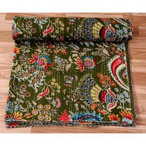 Wholesalers Indian Classy Floral Printed Eco-friendly Organic Cotton Hand Quilted High-quality Comfortable Vintage Kantha Quilt - Product Image 4