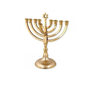 Ménorah à 7 branches en aluminium bronze antique, base gravée Jérusalem, support de chandelier en métal pour la décoration des temples juifs - Product Image 5