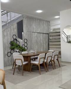 Juego de Mesa de Comedor de Madera de Teca Moderna, Silla Tapizada Minimalista, Muebles Contemporáneos para Hotel o Villa - Product Image 3